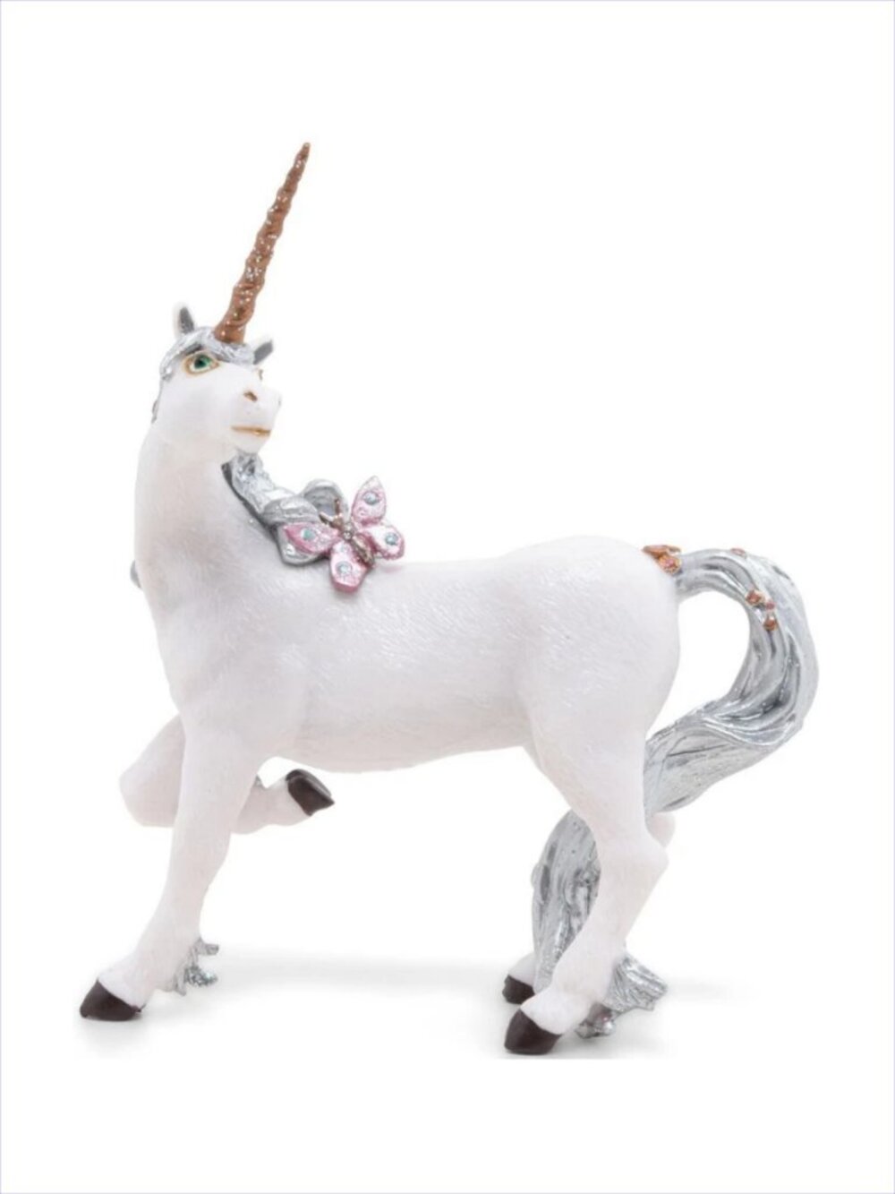 Papo Enchanted Silver Unicorn w/Butterfly Figurine(39038) New w/Tag